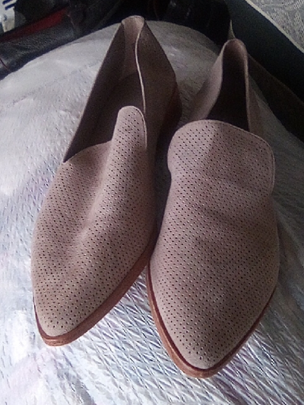 Treasure & Bond Perforated Suede Slip-On Loafers in Taupe